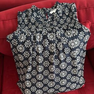 Monday Fun Floral blue and White tan Women's Top large